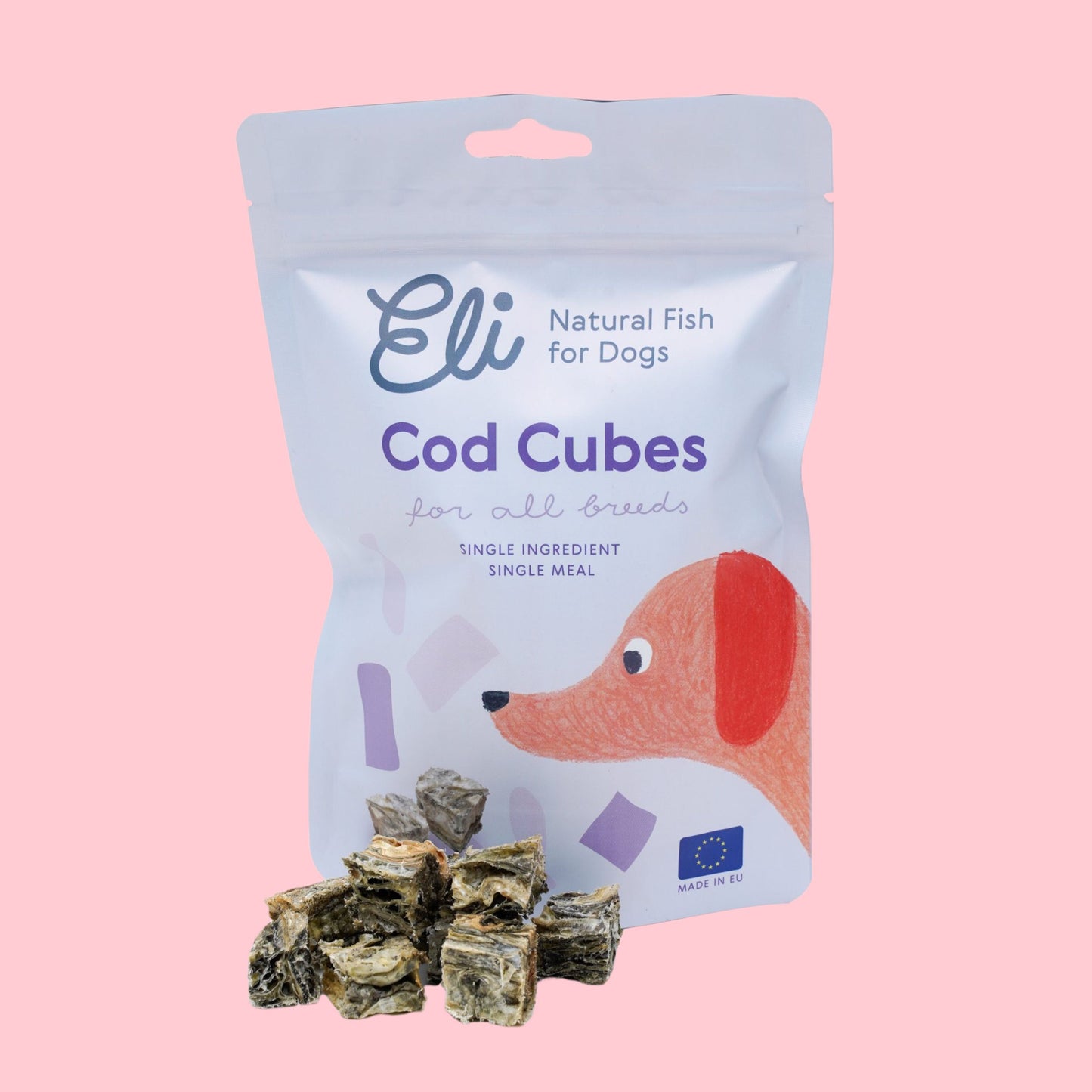 Cubes de peau de morue séchée pour chien