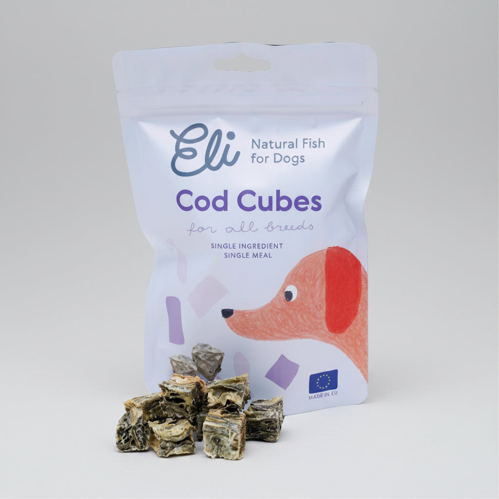 Cubes de peau de morue séchée pour chien